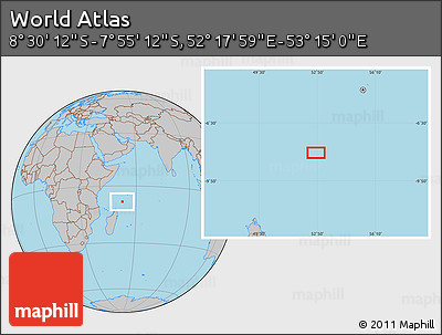 Gray Location Map of the Area around 8° 12' 42" S, 52° 46' 29" E
