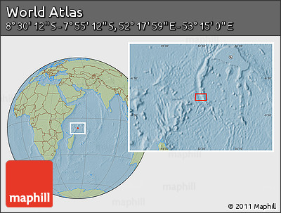 Savanna Style Location Map of the Area around 8° 12' 42" S, 52° 46' 29" E, hill shading