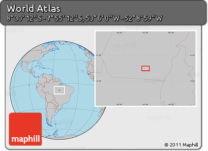 Gray Location Map of the Area around 8° 12' 42" S, 52° 37' 30" W