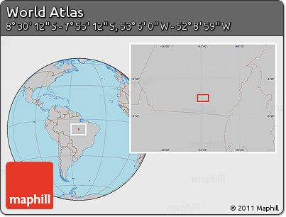 Gray Location Map of the Area around 8° 12' 42" S, 52° 37' 30" W
