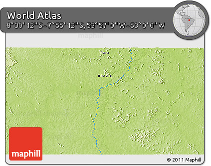 Physical 3D Map of the Area around 8° 12' 42" S, 53° 28' 30" W