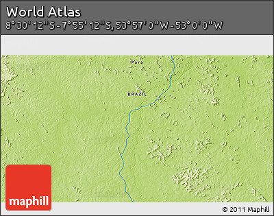 Physical 3D Map of the Area around 8° 12' 42" S, 53° 28' 30" W
