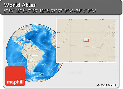 Shaded Relief Location Map of the Area around 8° 12' 42" S, 53° 28' 30" W