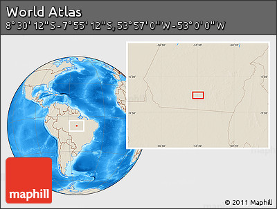 Shaded Relief Location Map of the Area around 8° 12' 42" S, 53° 28' 30" W