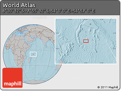 Gray Location Map of the Area around 8° 12' 42" S, 54° 28' 30" E, hill shading