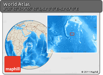 Shaded Relief Location Map of the Area around 8° 12' 42" S, 54° 28' 30" E