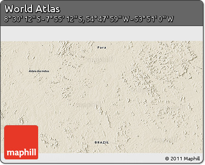 Shaded Relief 3D Map of the Area around 8° 12' 42" S, 54° 19' 30" W