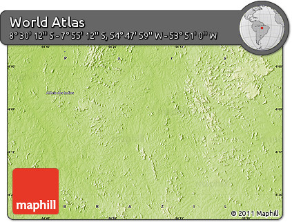 Physical Map of the Area around 8° 12' 42" S, 54° 19' 30" W