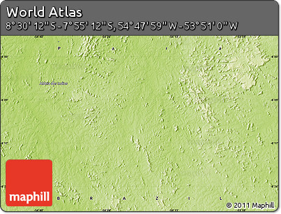 Physical Map of the Area around 8° 12' 42" S, 54° 19' 30" W