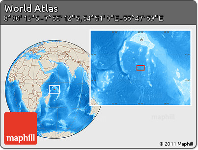 Shaded Relief Location Map of the Area around 8° 12' 42" S, 55° 19' 30" E