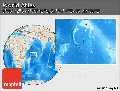 Shaded Relief Location Map of the Area around 8° 12' 42" S, 55° 19' 30" E
