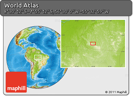 Physical Location Map of the Area around 8° 12' 42" S, 56° 1' 29" W