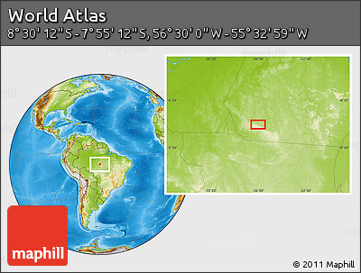 Physical Location Map of the Area around 8° 12' 42" S, 56° 1' 29" W