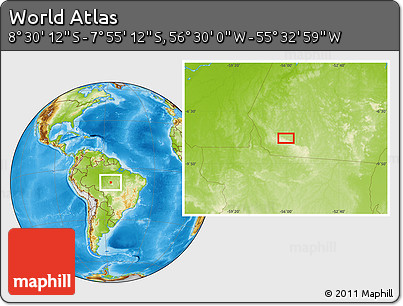 Physical Location Map of the Area around 8° 12' 42" S, 56° 1' 29" W