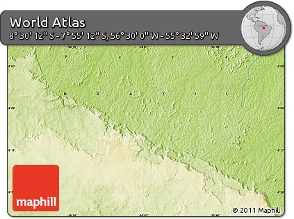 Physical Map of the Area around 8° 12' 42" S, 56° 1' 29" W
