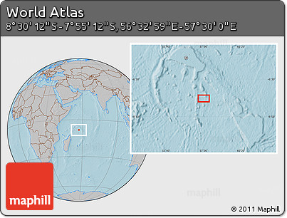 Gray Location Map of the Area around 8° 12' 42" S, 57° 1' 29" E, hill shading