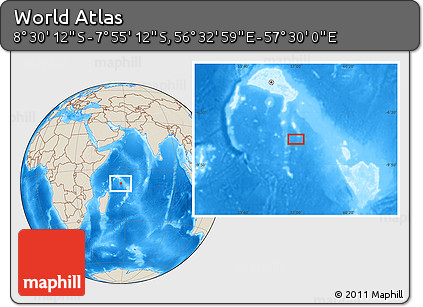 Shaded Relief Location Map of the Area around 8° 12' 42" S, 57° 1' 29" E