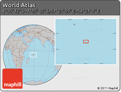 Gray Location Map of the Area around 8° 12' 42" S, 57° 52' 30" E