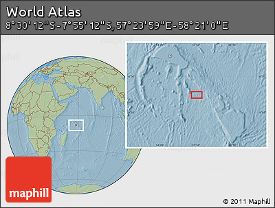 Savanna Style Location Map of the Area around 8° 12' 42" S, 57° 52' 30" E, hill shading