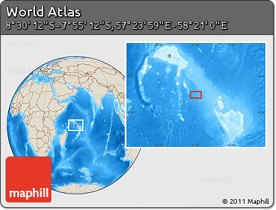 Shaded Relief Location Map of the Area around 8° 12' 42" S, 57° 52' 30" E