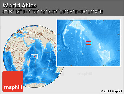 Shaded Relief Location Map of the Area around 8° 12' 42" S, 57° 52' 30" E