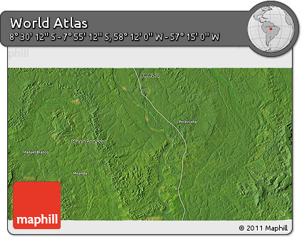 Satellite 3D Map of the Area around 8° 12' 42" S, 57° 43' 30" W