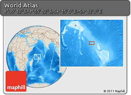 Shaded Relief Location Map of the Area around 8° 12' 42" S, 58° 43' 30" E