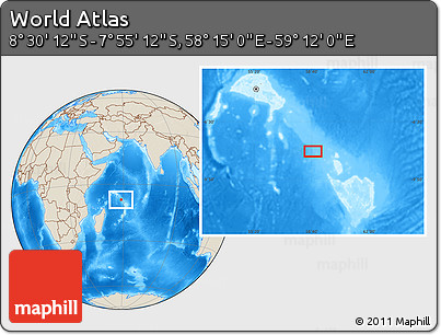 Shaded Relief Location Map of the Area around 8° 12' 42" S, 58° 43' 30" E