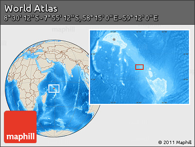 Shaded Relief Location Map of the Area around 8° 12' 42" S, 58° 43' 30" E