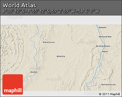 Shaded Relief 3D Map of the Area around 8° 12' 42" S, 58° 34' 30" W
