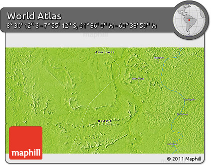 Physical 3D Map of the Area around 8° 12' 42" S, 61° 7' 30" W