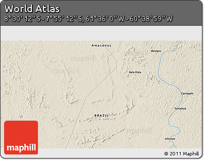 Shaded Relief 3D Map of the Area around 8° 12' 42" S, 61° 7' 30" W