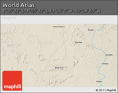 Shaded Relief 3D Map of the Area around 8° 12' 42" S, 61° 7' 30" W
