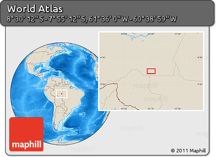 Shaded Relief Location Map of the Area around 8° 12' 42" S, 61° 7' 30" W