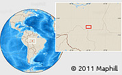 Shaded Relief Location Map of the area around 8° 12' 42" S, 61° 7' 30" W