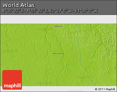 Physical 3D Map of the Area around 8° 12' 42" S, 61° 58' 30" W