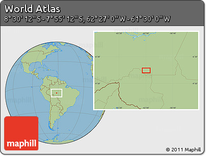 Savanna Style Location Map of the Area around 8° 12' 42" S, 61° 58' 30" W