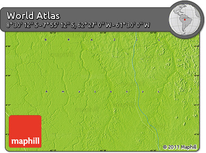 Physical Map of the Area around 8° 12' 42" S, 61° 58' 30" W