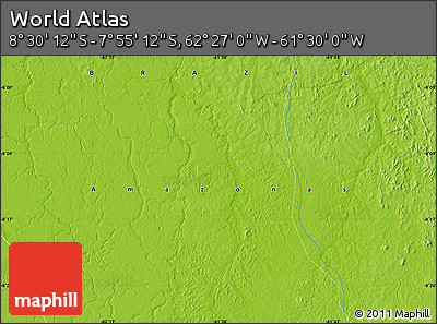 Physical Map of the Area around 8° 12' 42" S, 61° 58' 30" W