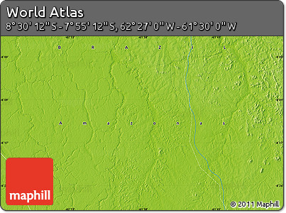 Physical Map of the Area around 8° 12' 42" S, 61° 58' 30" W