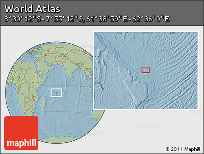 Savanna Style Location Map of the Area around 8° 12' 42" S, 62° 7' 30" E, hill shading