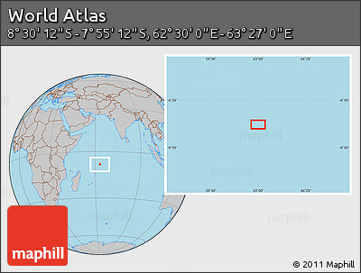Gray Location Map of the Area around 8° 12' 42" S, 62° 58' 30" E
