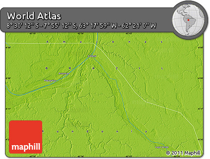 Physical Map of the Area around 8° 12' 42" S, 62° 49' 30" W