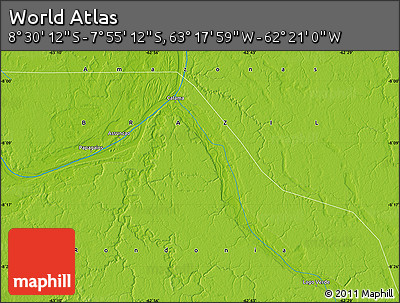 Physical Map of the Area around 8° 12' 42" S, 62° 49' 30" W