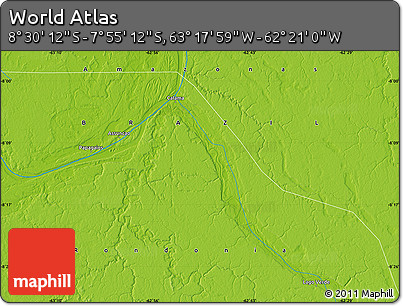 Physical Map of the Area around 8° 12' 42" S, 62° 49' 30" W