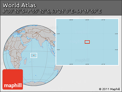 Gray Location Map of the Area around 8° 12' 42" S, 63° 49' 30" E