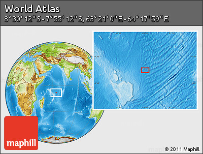 Physical Location Map of the Area around 8° 12' 42" S, 63° 49' 30" E