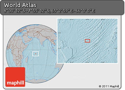 Gray Location Map of the Area around 8° 12' 42" S, 65° 31' 30" E, hill shading