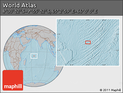 Gray Location Map of the Area around 8° 12' 42" S, 65° 31' 30" E, hill shading