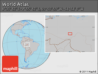 Gray Location Map of the Area around 8° 12' 42" S, 65° 22' 30" W